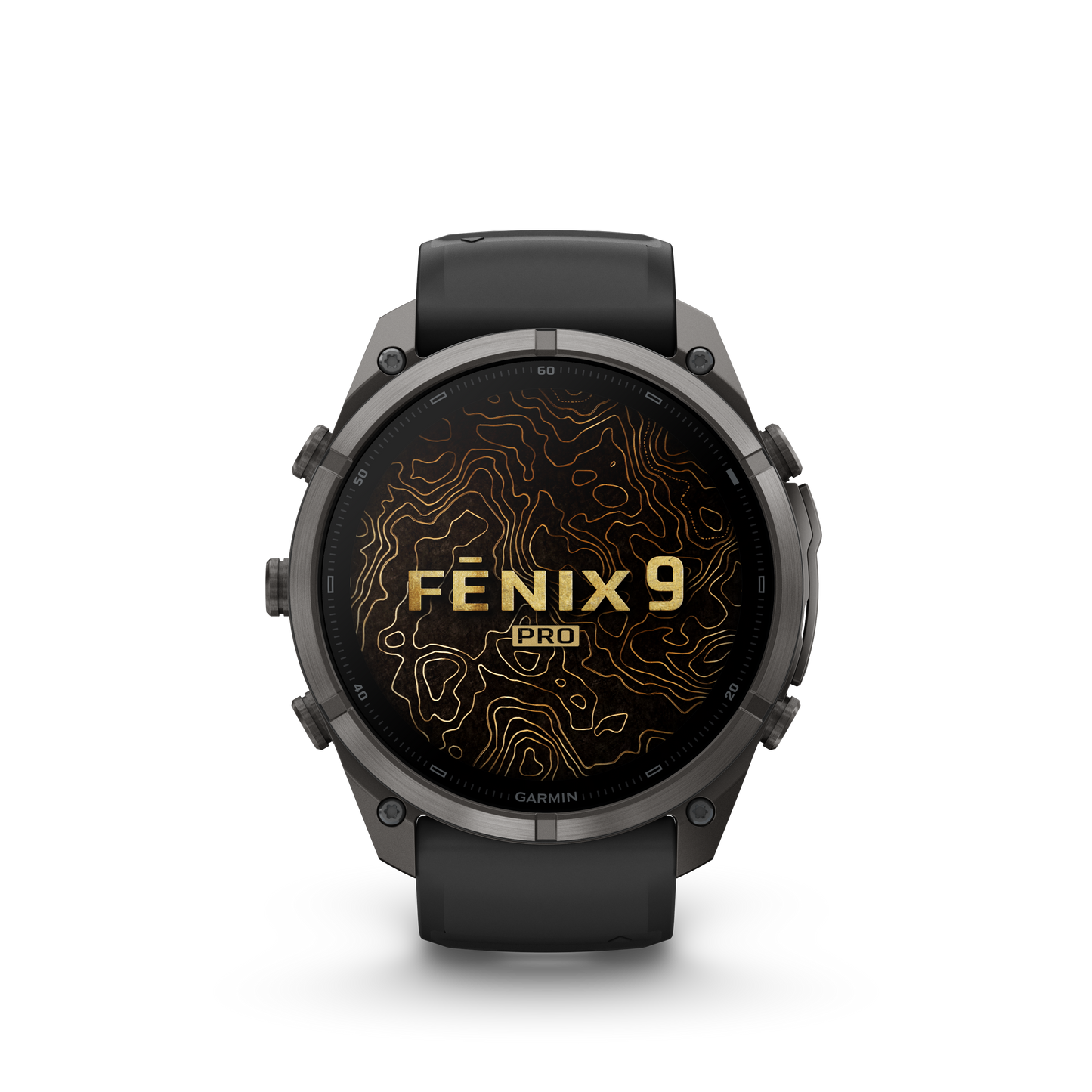 Garmin Fenix 9 Pro inReach AMOLED smartwatch with 51mm DLC titanium case and black-gray silicone band