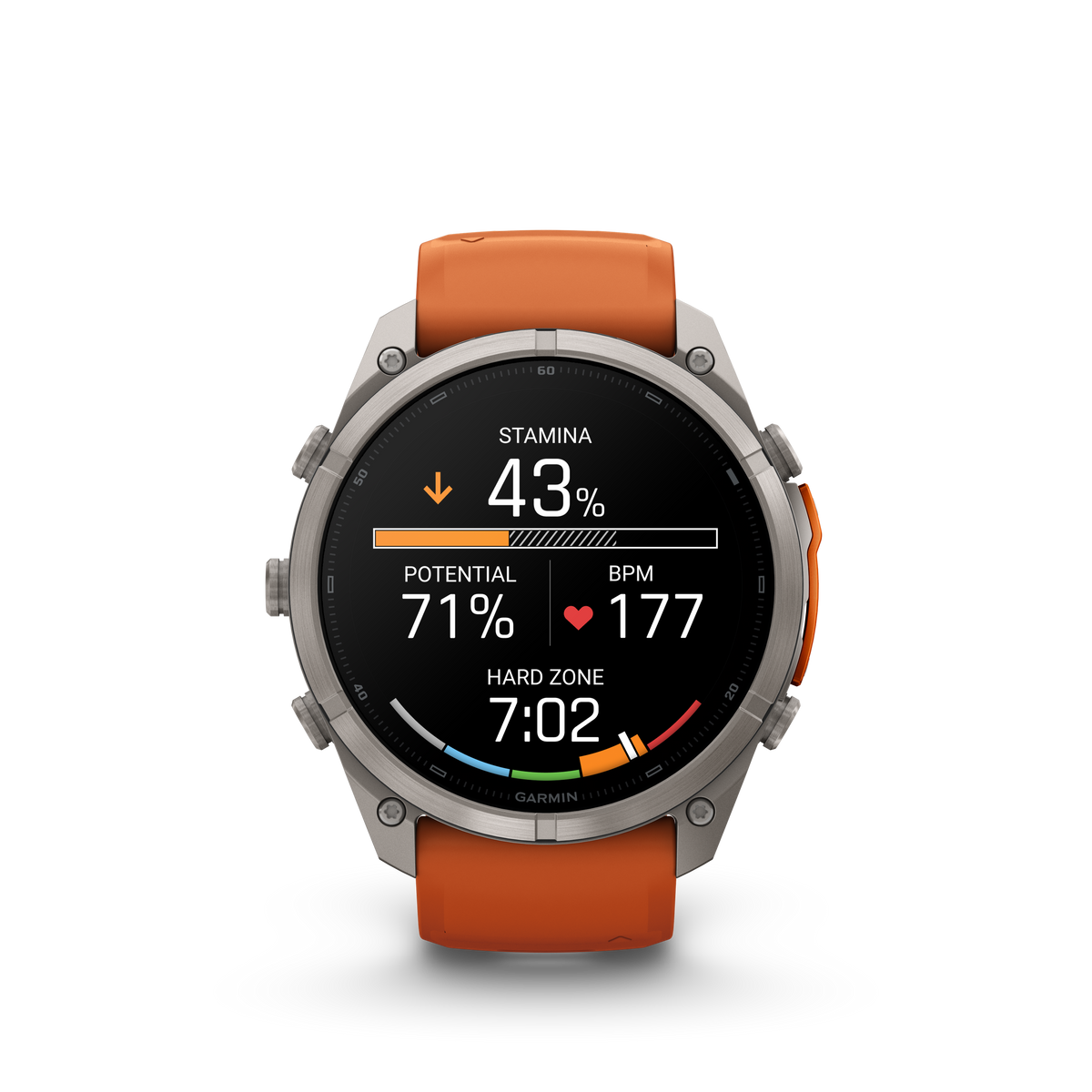 Garmin Fenix 9 Pro inReach AMOLED 51mm titanium smartwatch with orange silicone band