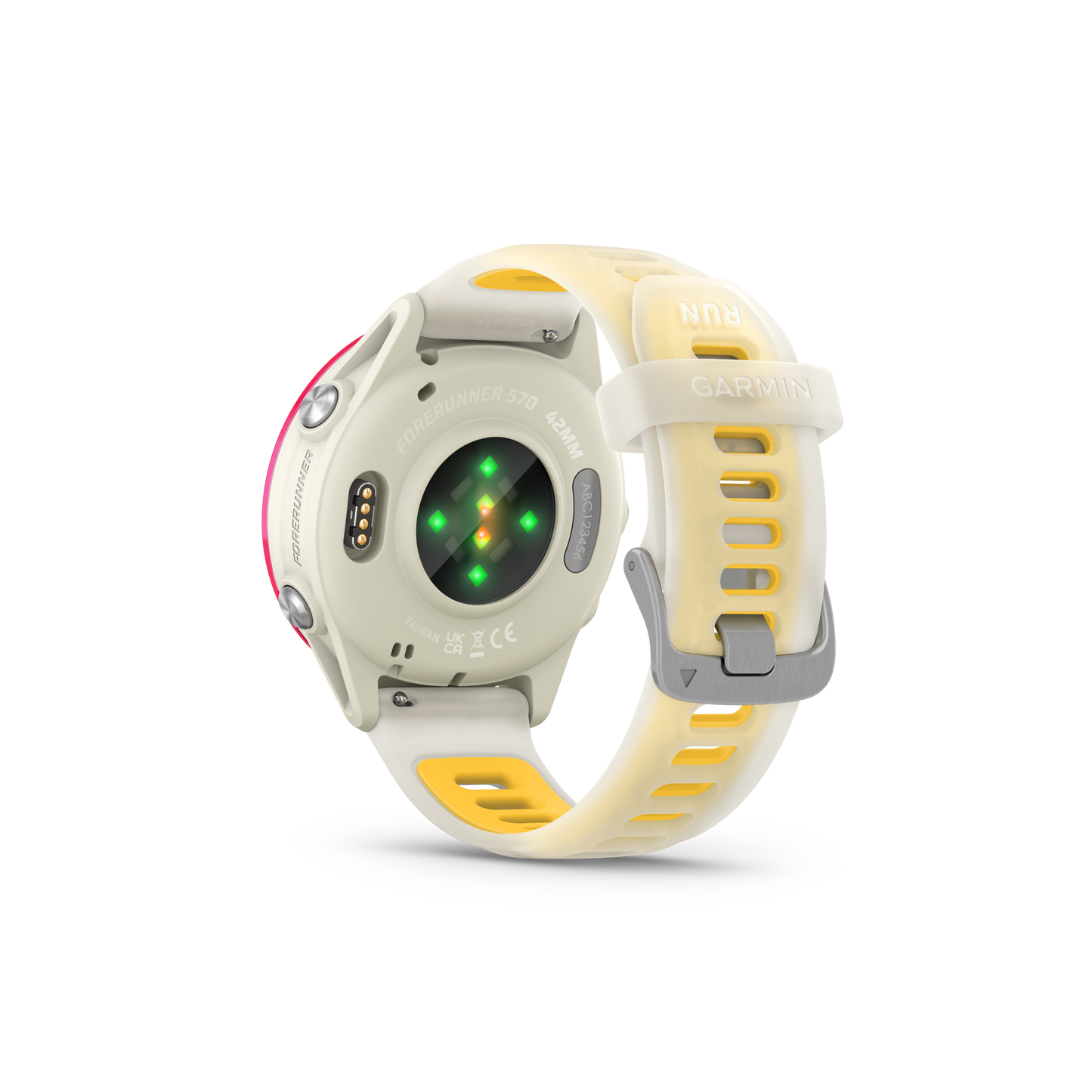 Garmin Forerunner 570 smartwatch, 42mm Raspberry case with Bone/Mango band