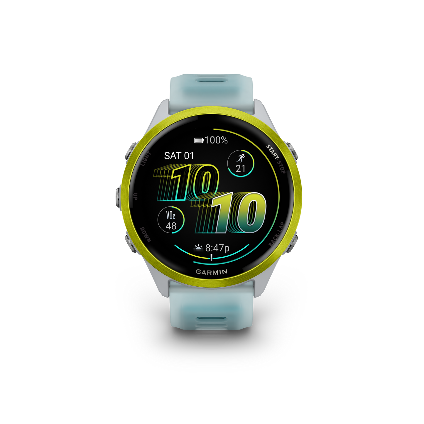 Garmin Forerunner 570 smartwatch, 47mm, amp yellow bezel with Whitestone/Turquoise band