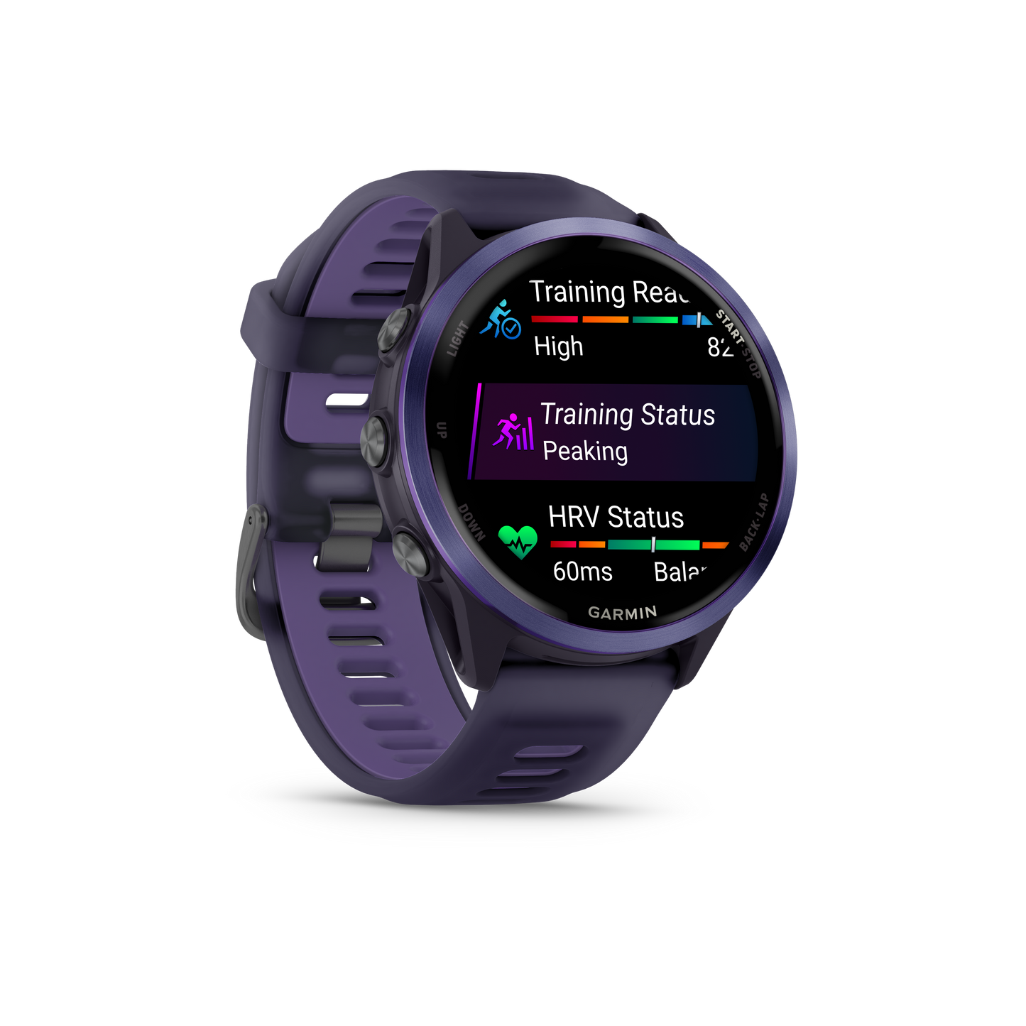 Garmin Forerunner 570 smartwatch, 47mm Indigo case with Purple/Indigo band.