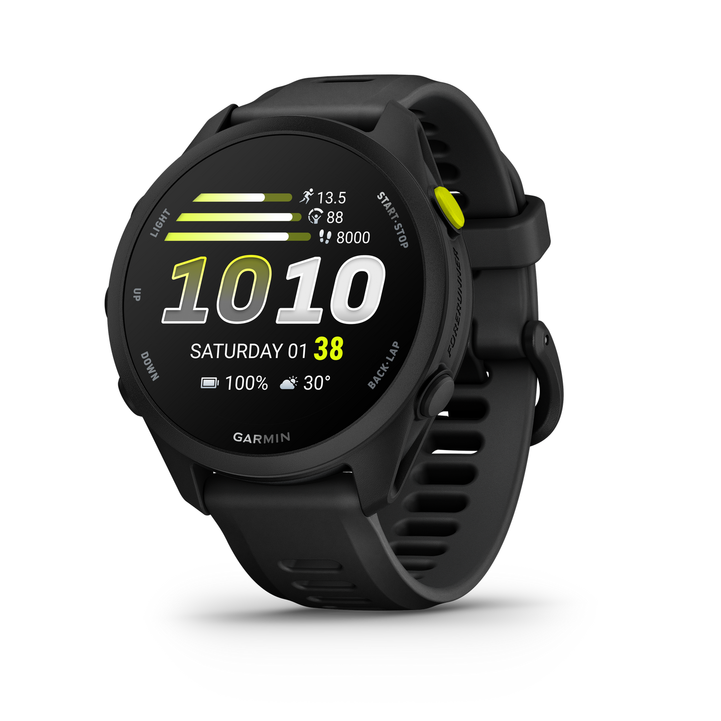 Garmin Forerunner 70 GPS fitness smartwatch, black with round display and black band
