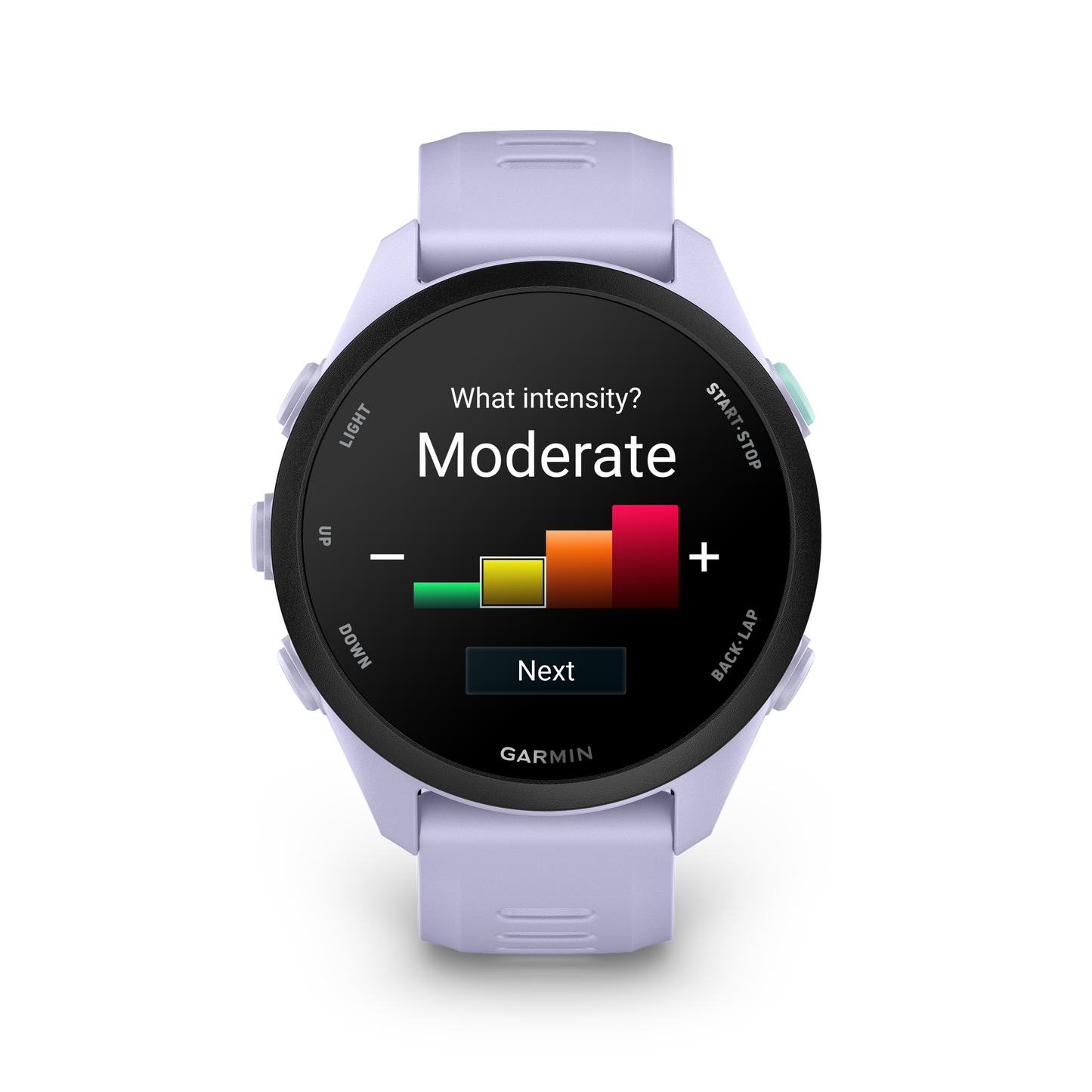 Garmin Forerunner 70 GPS fitness smartwatch with cool lavender band and round display