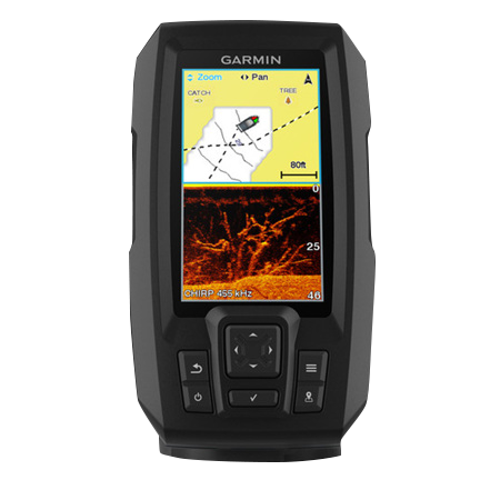 Garmin STRIKER Plus 4cv black handheld marine fishfinder with GT20-TM transducer, 4-inch GPS and Quickdraw mapping.