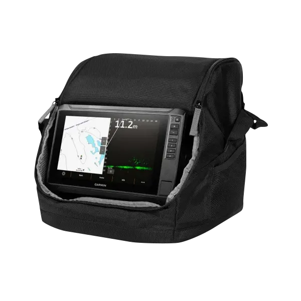 Garmin ECHOMAP 95sv UHD2 LiveScope fish finder in a black carrying case