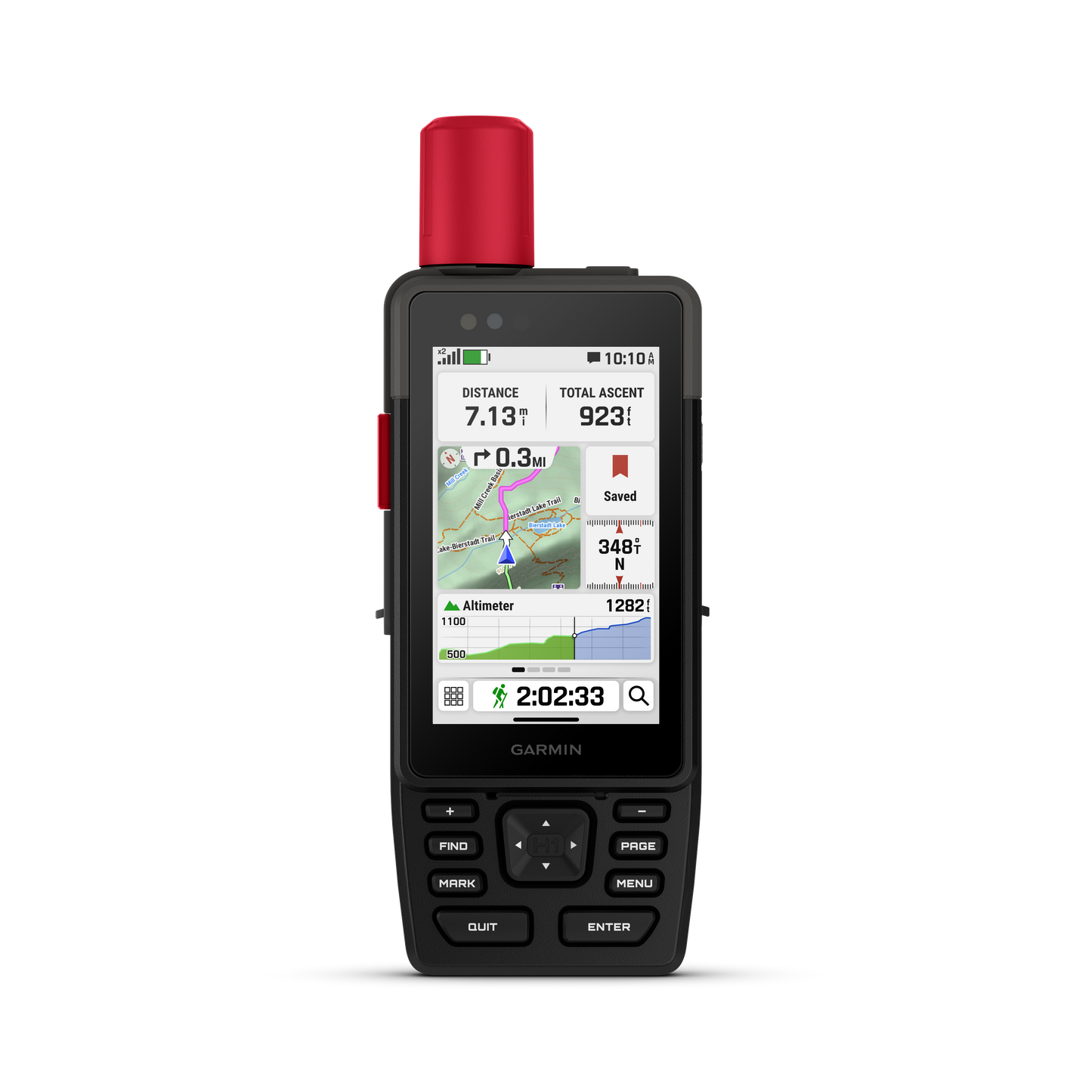 Garmin GPSMAP H1i Plus handheld GPS with red cap and map display