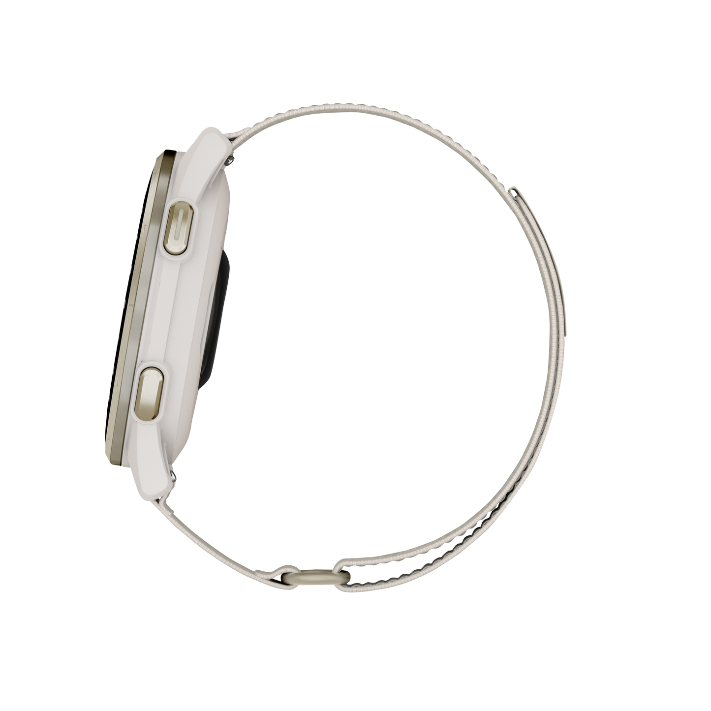 Garmin Approach S50 Golf GPS smartwatch with gold bezel and ivory ComfortFit nylon band