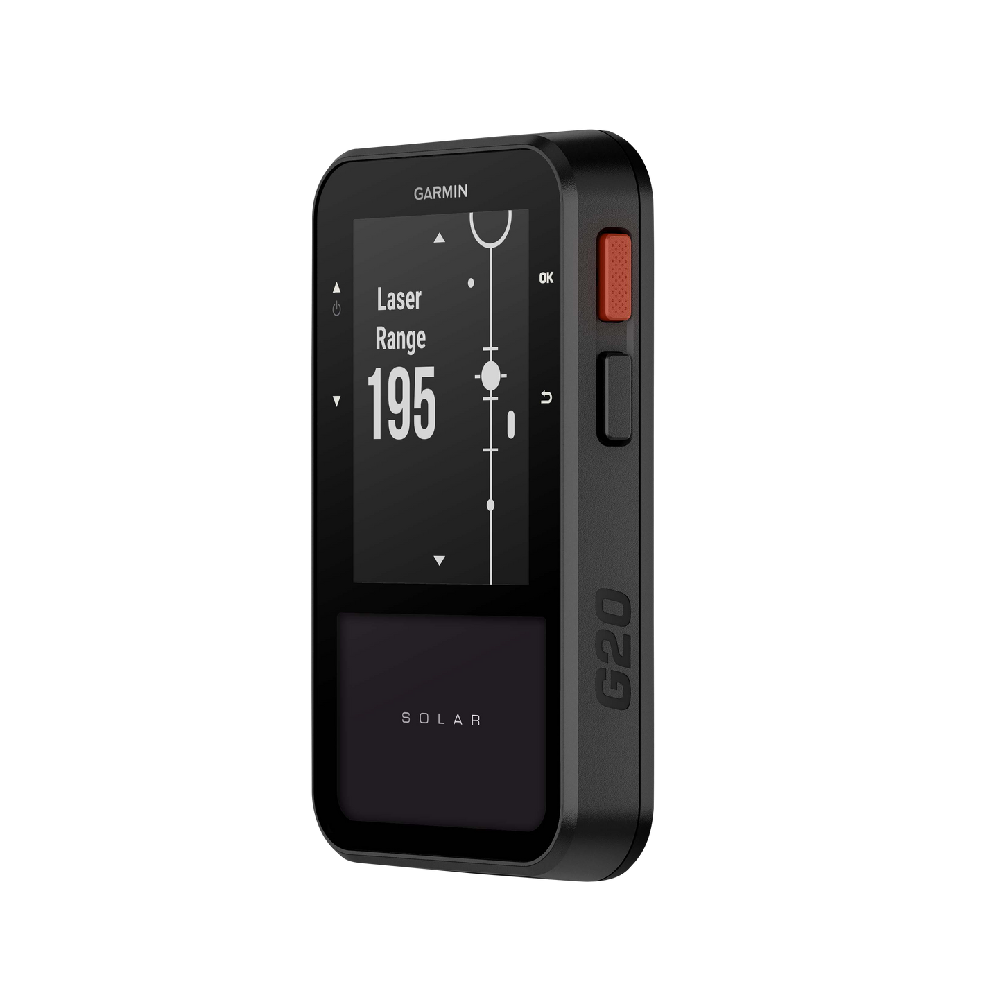 Garmin Approach G20 Solar GPS golf handheld and rangefinder, black with red side button