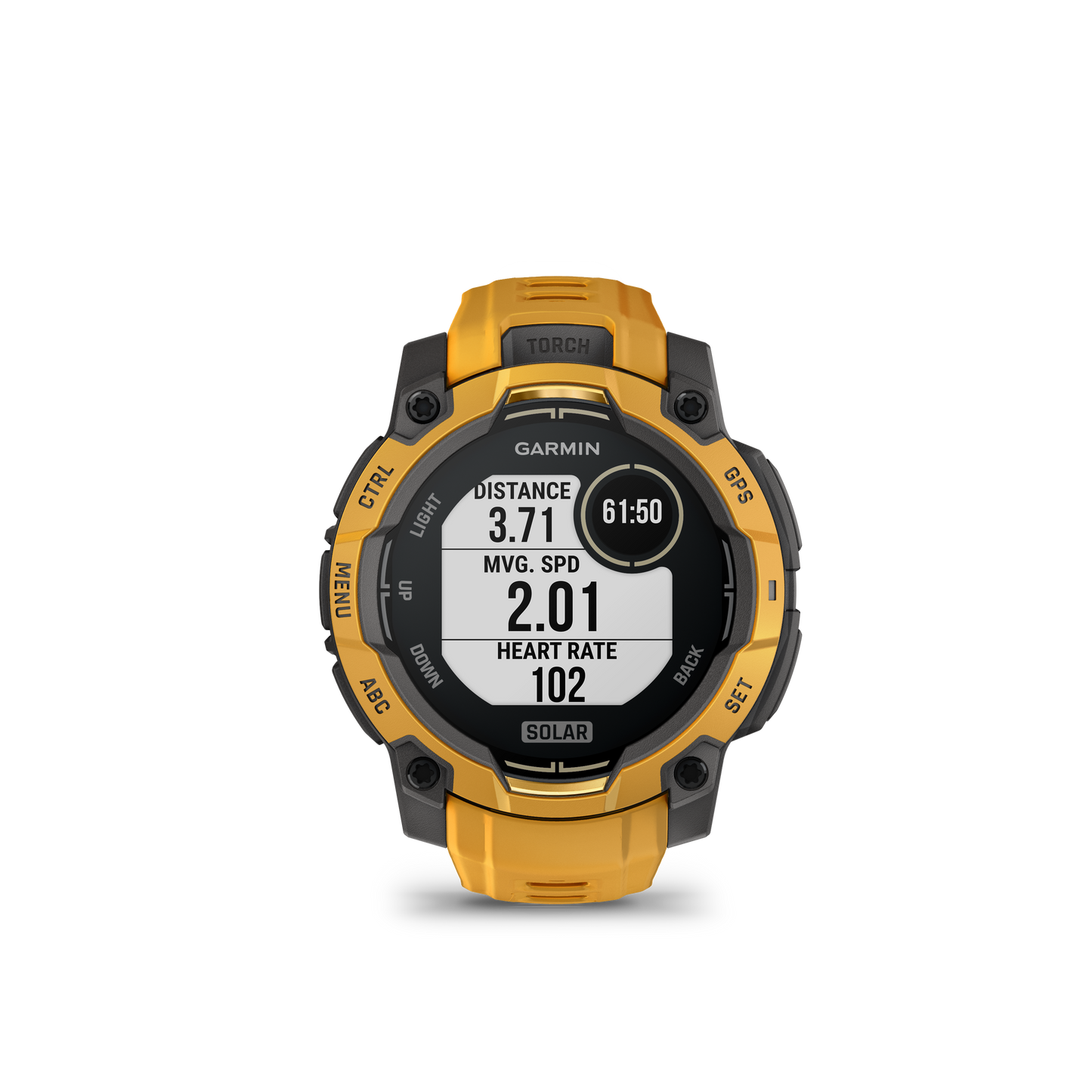 Garmin Instinct 3 Solar watch (45mm) with sunburst orange band and black bezel