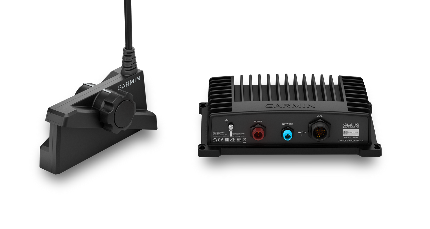 Garmin LiveScope Plus Ice Fishing System: two-component black setup with ice-mount transducer and control module