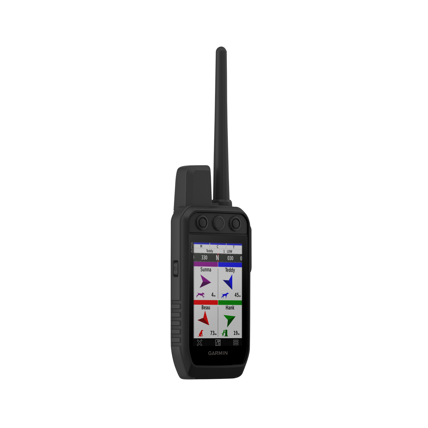 Garmin Alpha 200 Plus handheld GPS for tracking and training with tall antenna and color display