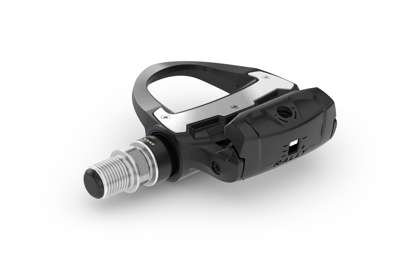 Garmin Rally RS210 dual-sensing pedal power meter; black pedal with silver mounting plate.