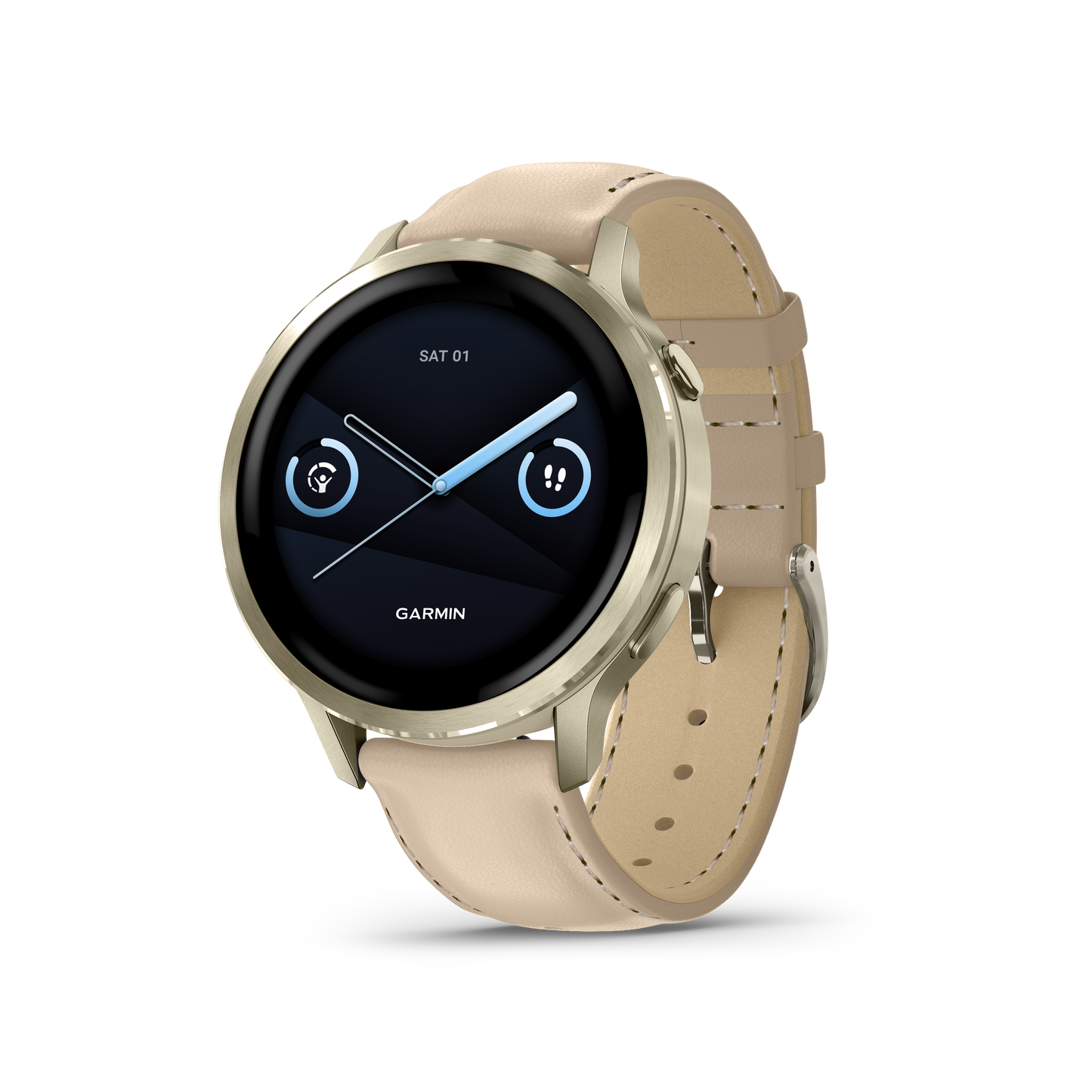 Garmin Venu 4 smartwatch, 41mm Lunar Gold with bone silicone band and light sand leather band