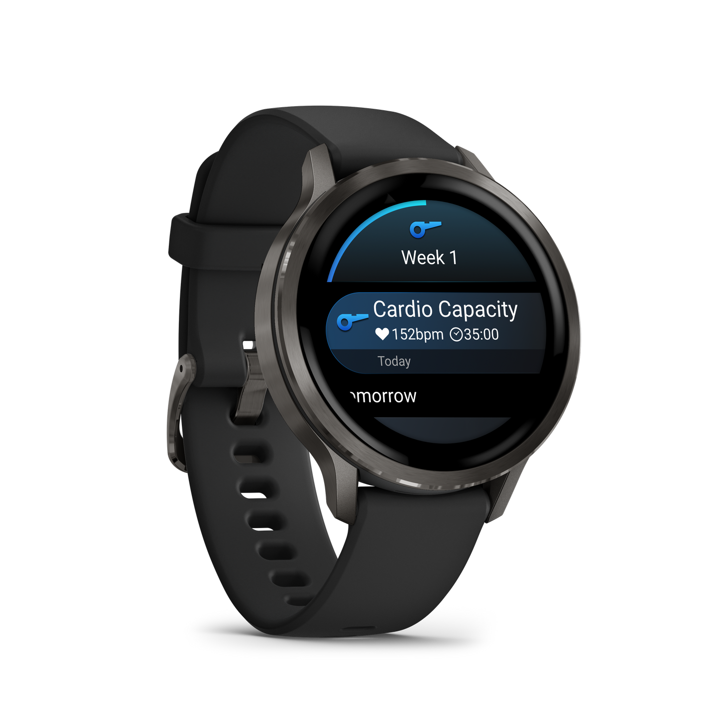 Garmin Venu 4 smartwatch, 45mm slate case with black silicone band