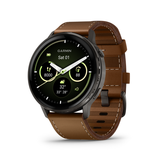 Garmin Venu 4, 45mm, Slate with Black Silicone Band and Brown Leather Band (010-03014-03) by Garmin
