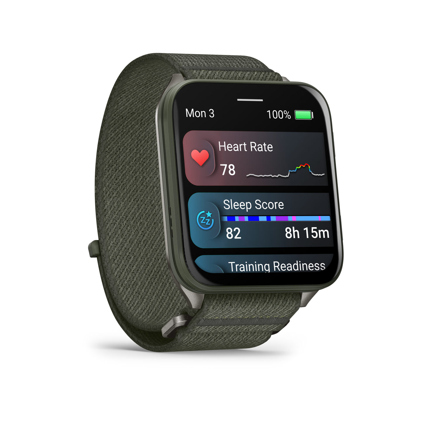 Garmin Venu X1 smartwatch in moss with titanium case and moss ComfortFit band