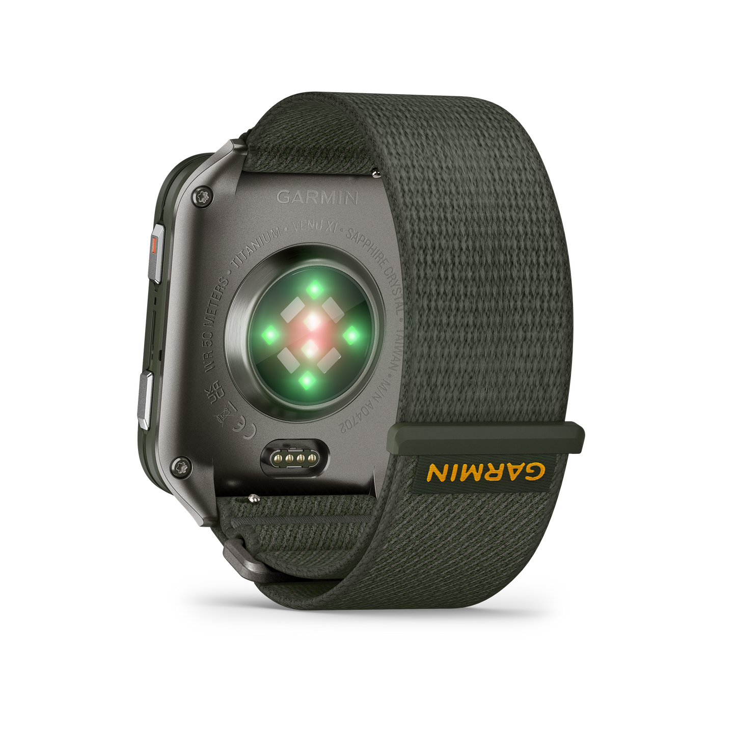 Garmin Venu X1 smartwatch in Moss with titanium case and Moss ComfortFit band, model 010-02980-01