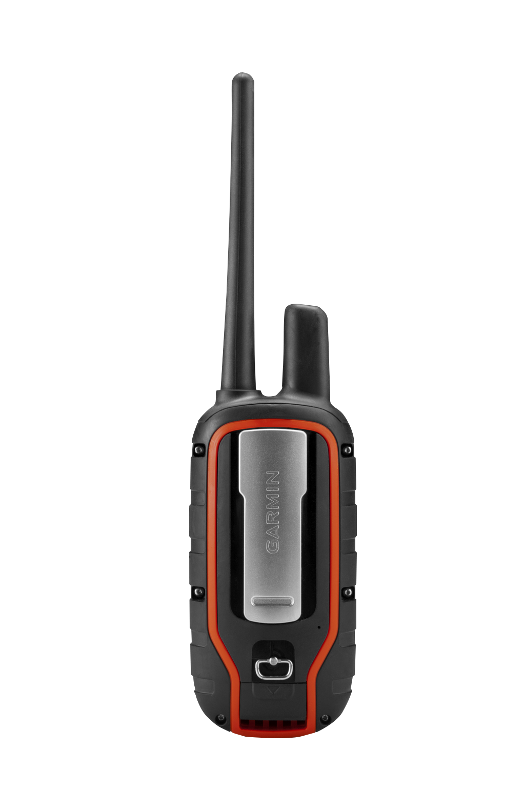 Garmin Alpha Mini handheld with orange trim and tall antenna
