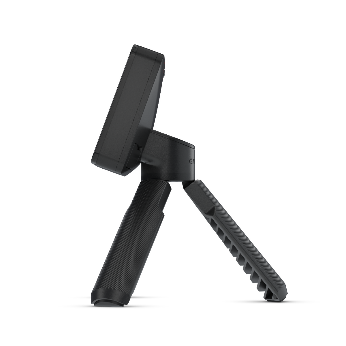 Garmin Approach R10 golf swing trainer on a black tripod stand