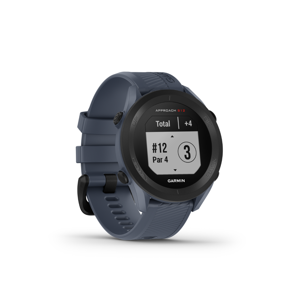 Garmin Approach S12 Granite Blue golf GPS smartwatch with blue strap