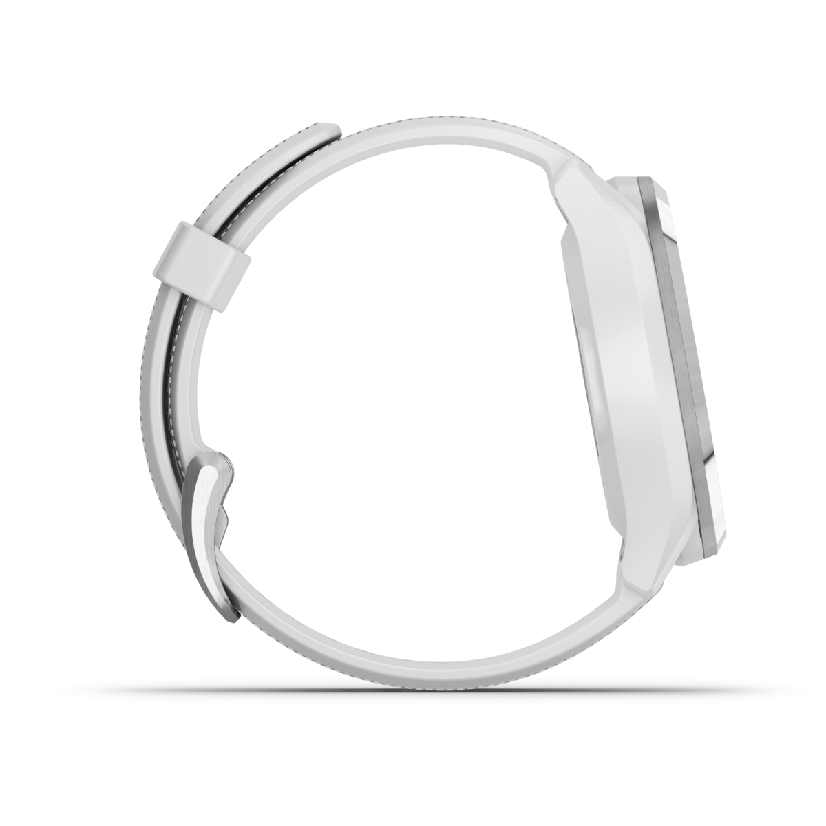 Garmin Approach S42 smartwatch with white band and silver case