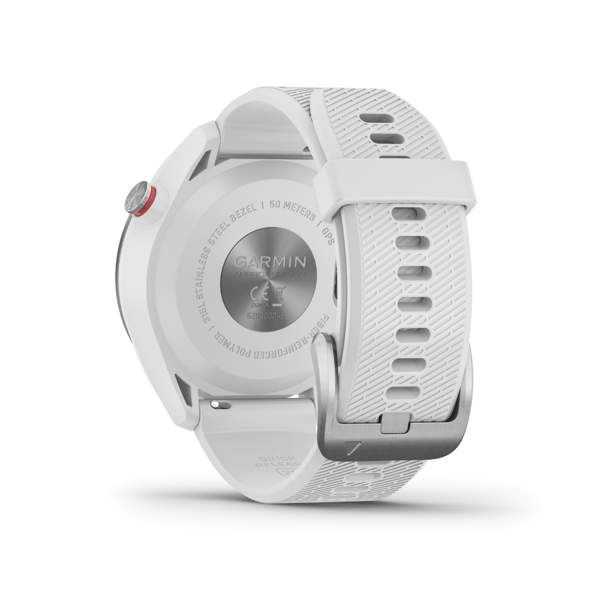 Garmin Approach S42 golf GPS smartwatch with white band and silver case