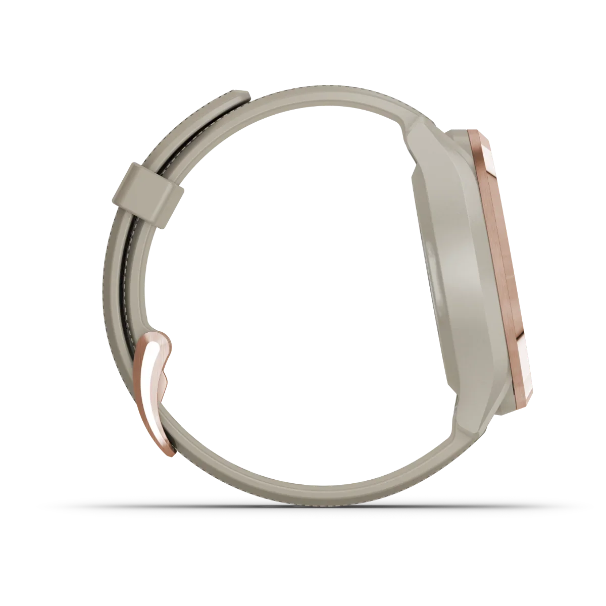Garmin Approach S42 golf GPS smartwatch with rose-gold case and light sand band