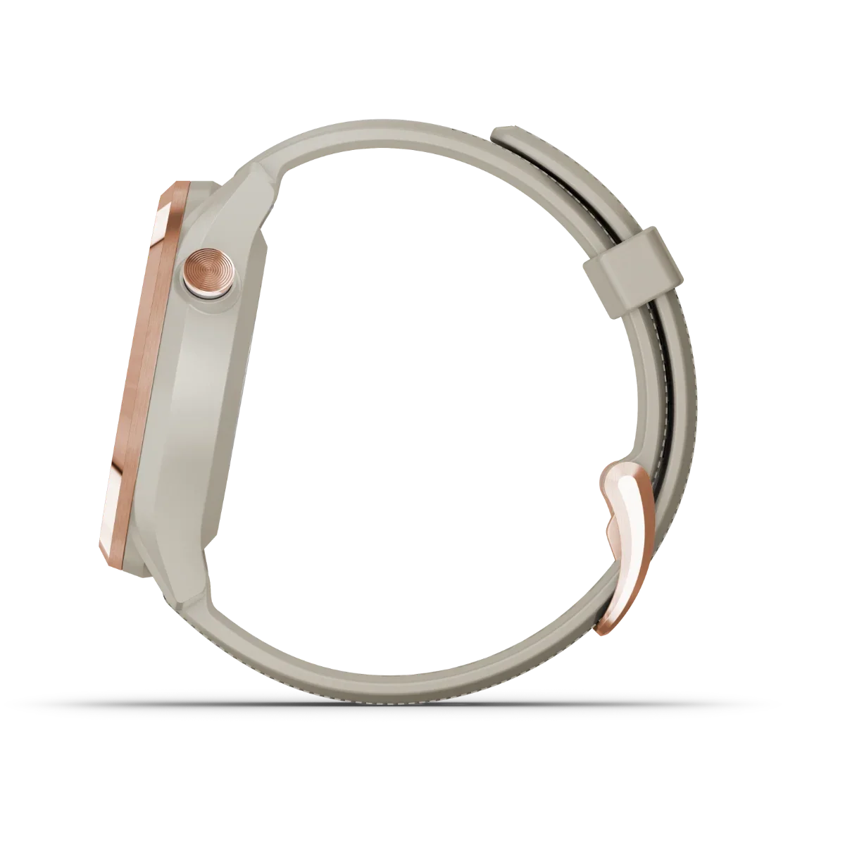 Garmin Approach S42 Rose Gold Golf GPS Smartwatch with rose-gold bezel and beige strap