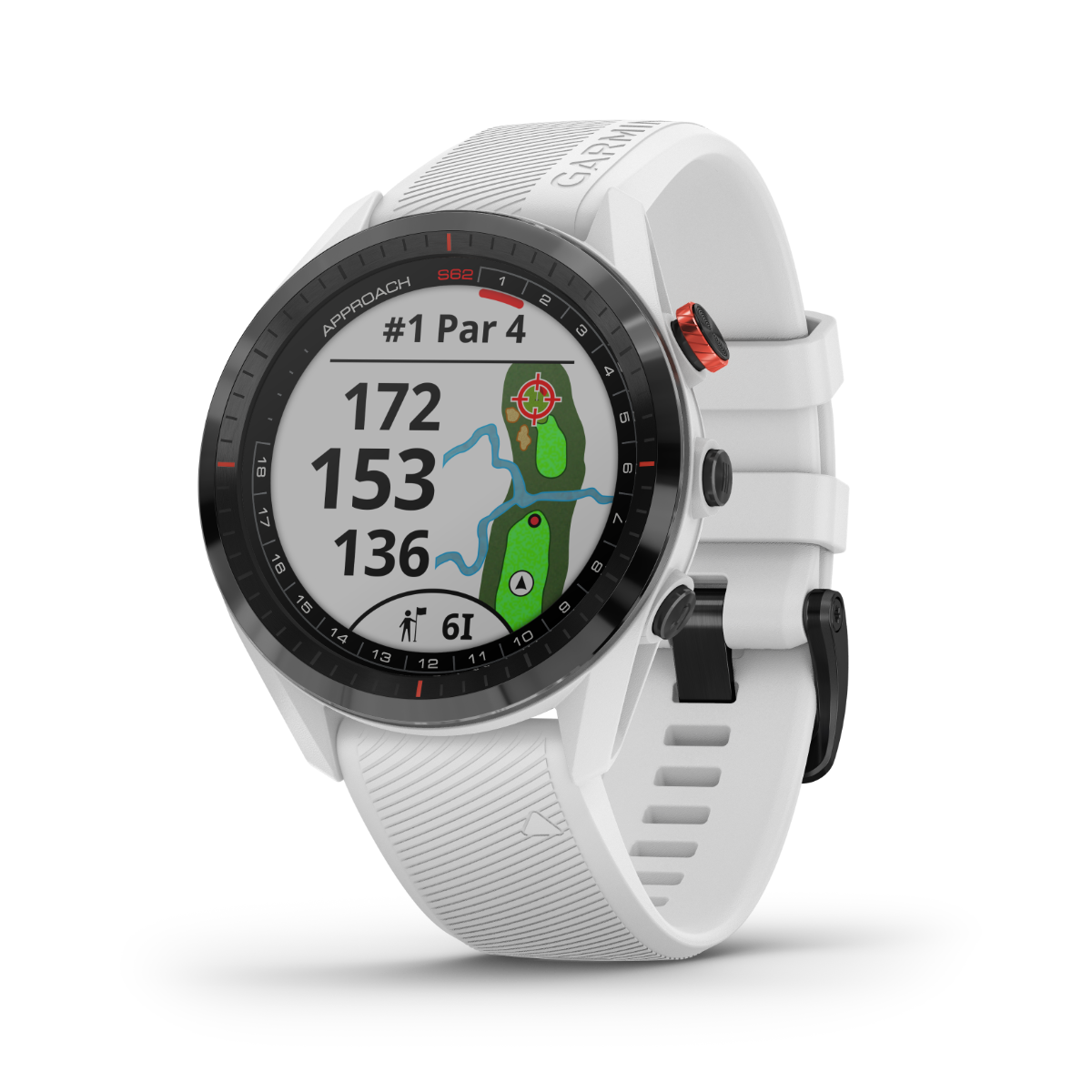 Garmin Approach S62 white golf GPS smartwatch with rangefinder, certified refurbished