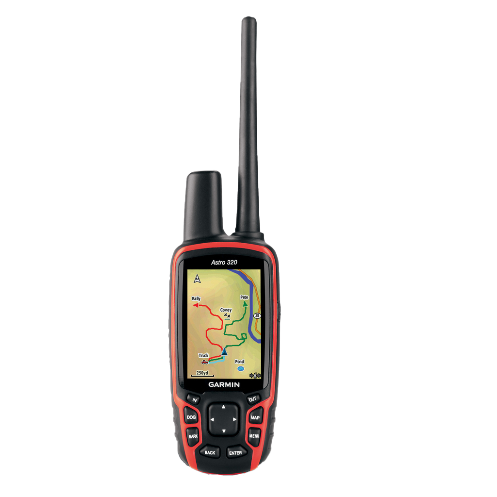 Garmin Astro 320 dog-tracking handheld GPS with red/black case and tall antenna