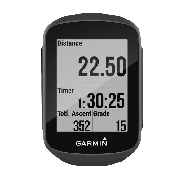 Garmin Edge 130 bike computer, black with grayscale display showing distance and timer
