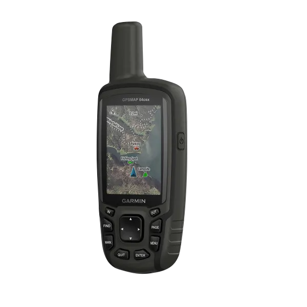 Garmin GPSMAP 64csx handheld GPS with maps, black rugged outdoor unit, refurbished