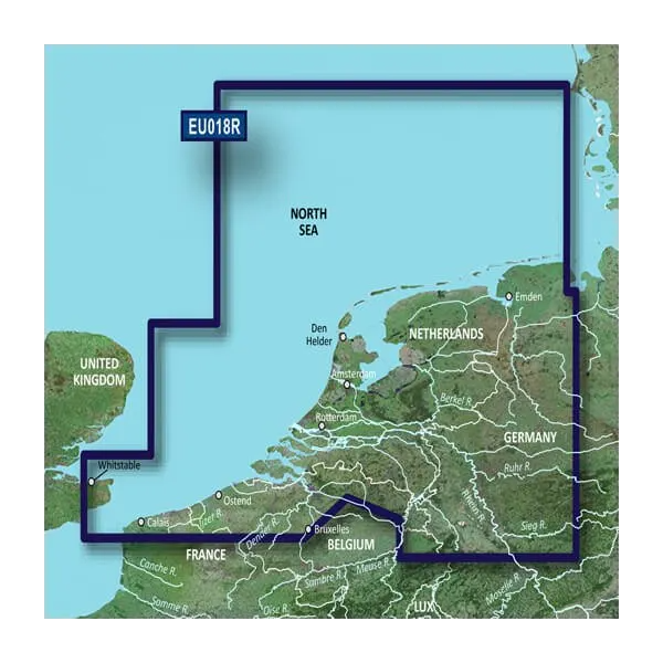 Garmin Benelux Charts BlueChart g3 microSD/SD map card with blue-bordered Benelux map