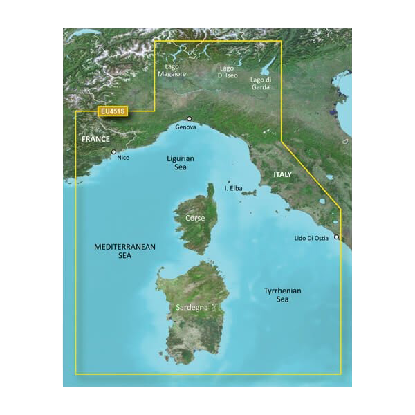 Garmin map card: Italy Ligurian Sea to Corsica and Sardinia BlueChart g3 Vision VEU451S microSD/SD