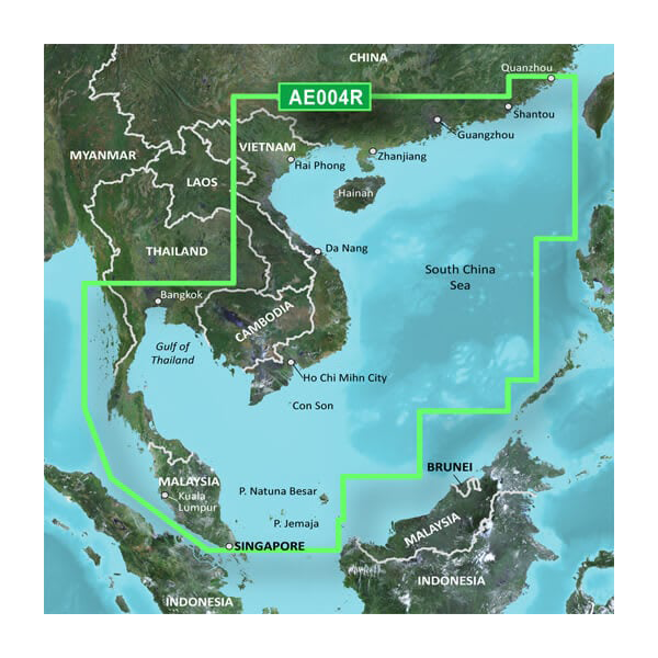 Garmin map card BlueChart g3 Vision South China Sea VAE004R microSD/SD with a green boundary nautical chart