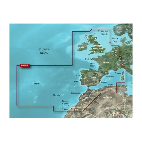 Garmin Europe Atlantic Coast BlueChart g3 Vision marine map card, VEU722L, microSD/SD.
