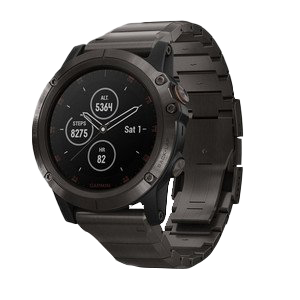 Garmin Fenix 5X Plus Sapphire smart watch with carbon-gray titanium bezel and black metal band