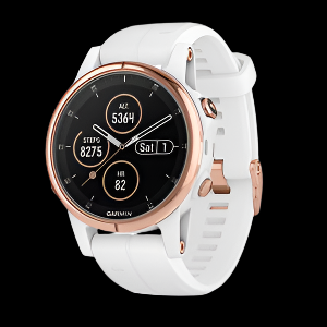 Garmin Fenix 5s Plus smartwatch, rose gold bezel with white band, certified refurbished