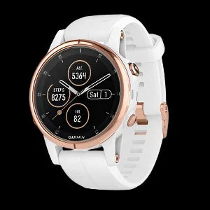 Garmin Fenix 5s Plus smartwatch, rose gold bezel with white band, certified refurbished