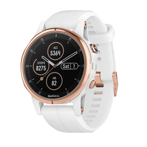 Garmin Fenix 5S Plus Sapphire smartwatch with rose-gold bezel and Carrara white band (010-01987-06)