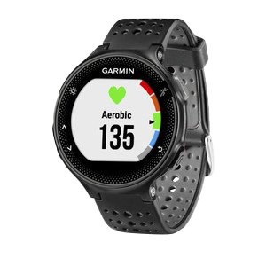Garmin Forerunner 235 smartwatch, black and gray with perforated silicone band
