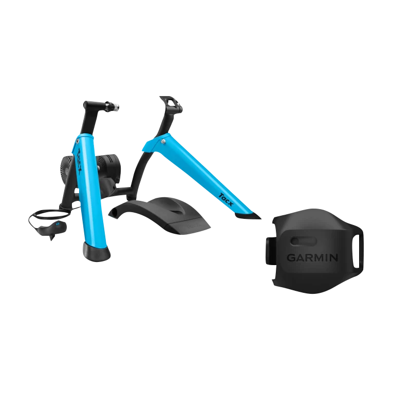 Garmin Tacx Boost Trainer Bundle with blue frame and Garmin-branded cover (2-piece set)