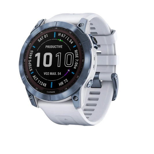 Garmin Fenix 7X, Sapphire Solar, Mineral Blue Titanium w/ Whitestone Band (Garmin Certified Refurbished) by Garmin