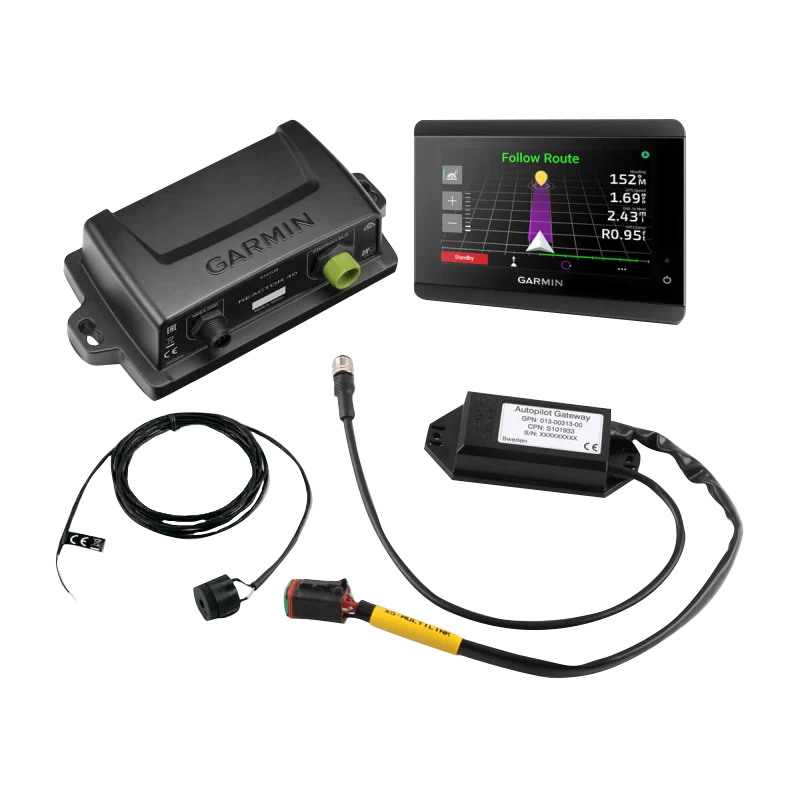 Garmin Reactor 40 steer-by-wire corepack kit with Volvo-Penta integration, GHC 50 autopilot display and wiring harnesses