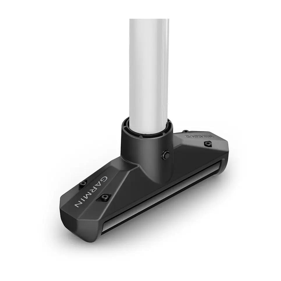 Garmin GT360UHD transducer on spy pole mount, dark gray marine accessory.