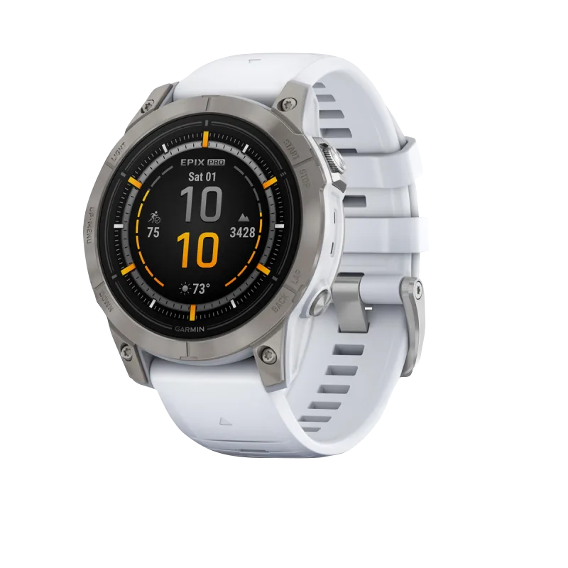 Garmin Epix Pro Gen 2 47mm smartwatch with titanium case and white Whitestone band (refurbished)