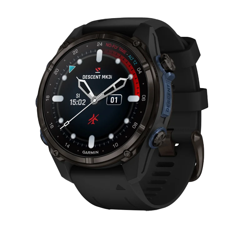 Garmin Descent Mk3i 43mm carbon gray DLC titanium dive computer with black silicone band