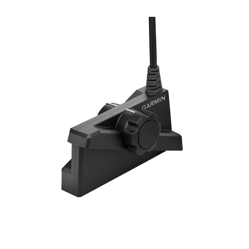 Garmin LiveScope Plus LVS34-IF transducer mount for EchoMap marine sonar; black plastic with adjustment knob