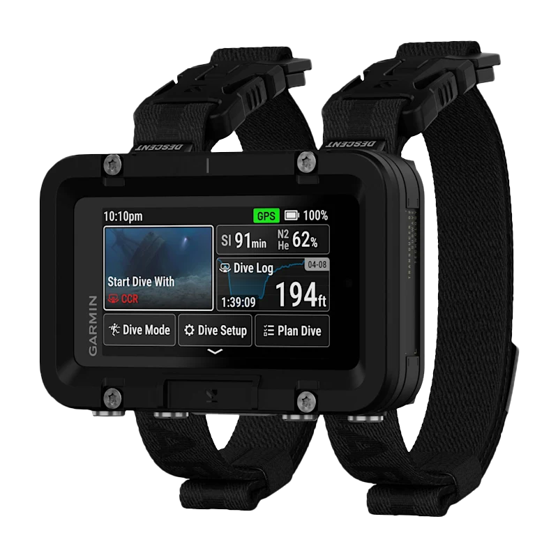 Garmin Descent X50i Premium Dive Computer with black rugged housing and dual straps