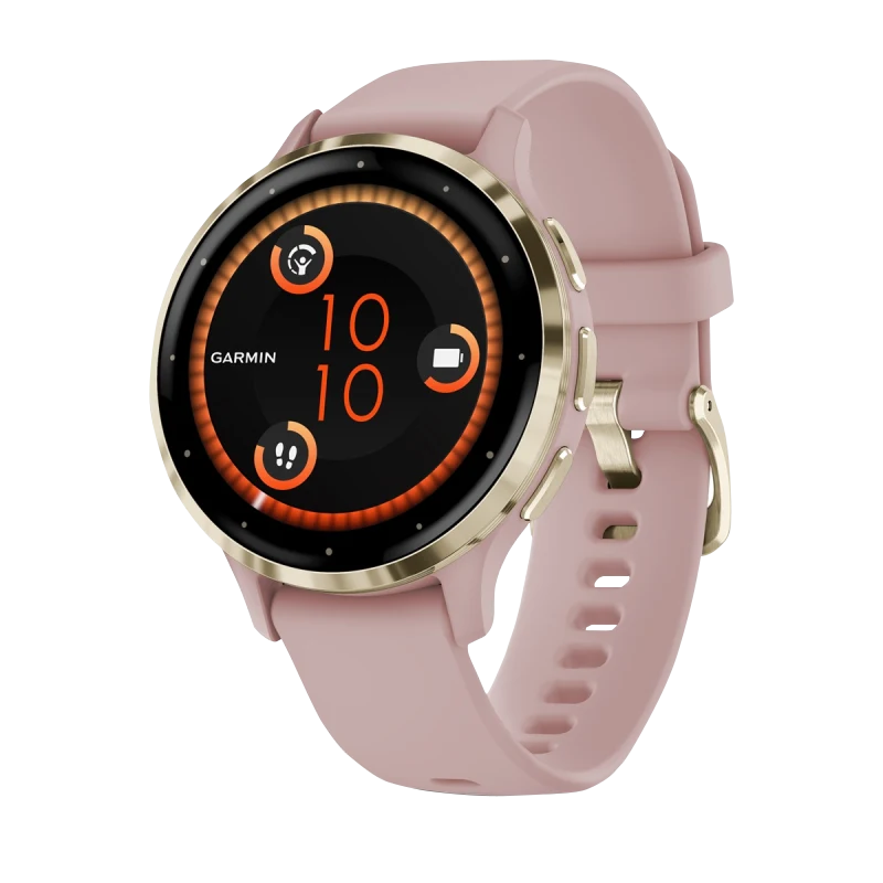 Garmin Venu 3S, 41 mm Soft Gold Stainless Steel Bezel with Dust Rose Case and Silicone Band (010-02785-03) by Garmin